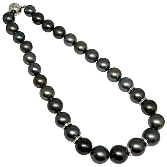 Diamond Tahitian Pearl Necklace 14k Gold 16.3 mm 16.5" Certified $24,000 914649 - Picture 8 of 8